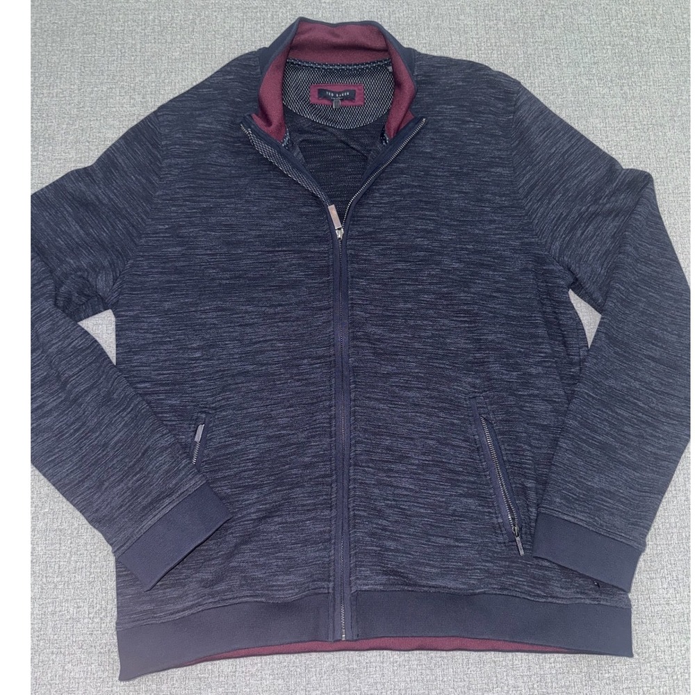 Ted Baker Size 7 3XL XXXL Full Zip Jacket Navy Knowles Space Dye Mock Neck